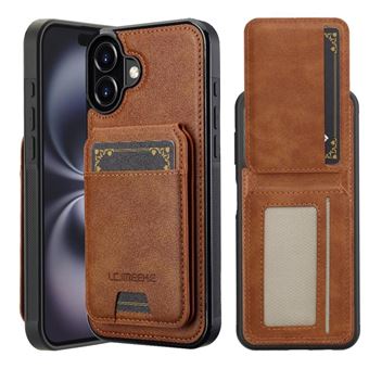 Compatible Avec IPhone 16 Cas Étui Portefeuille Blindage RFID Cadre Photo À Fente 2 Dans 1 Détachable GANGXUN Marron - 1