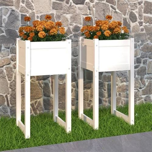 Non Communiqué Blanc 822125 Vidaxl Jardinières 2 Pcs 40X40x81 Cm Bois Massif De Pin