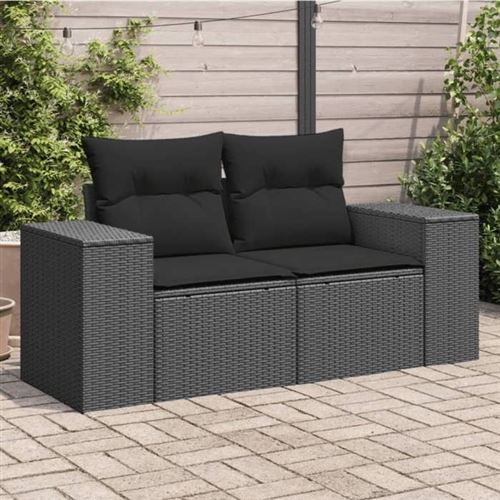 vidaXL Canapé de Jardin avec Coussins 2 Places, Siège avec Dossier et Accoudoir, Meuble de Patio Terrasse Extérieur, Noir 365974
