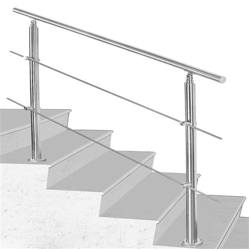 Garde-corps Rampe d'escalier Escalier Acier Inoxydable utilisable comme , Parapet rambarde, balcon ou terrasse 160cm avec 2 Tringles