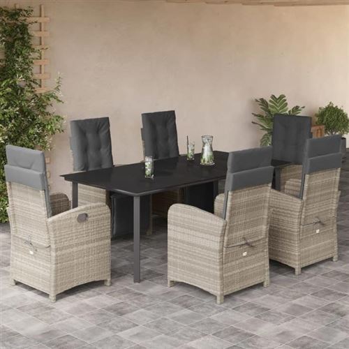 Non Communiqué Gris Vidaxl Ensemble À Manger De Jardin Avec Coussins 7 Pcs, Table Et Chaises Avec Dossier Et Repose-Pied Réglables 3212610