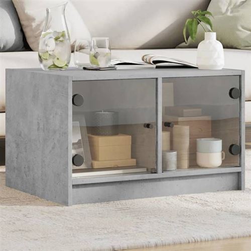 Vidaxl Gris Table Basse Avec Portes En Verre - Béton - Image 3
