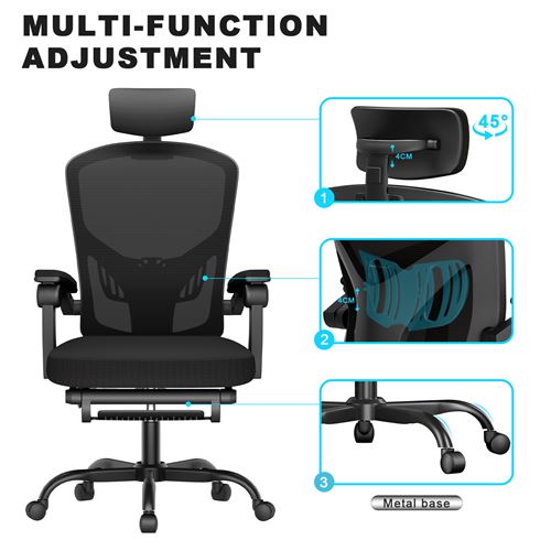 Hbada Chaise de bureau ergonomique avec accoudoirs rabattables et support  lombaire, hauteur réglable : : Cuisine et Maison