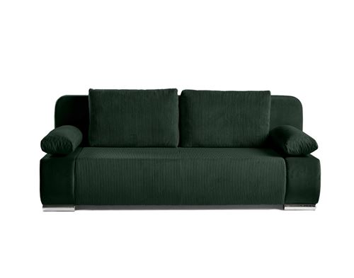 Non Communiqué Vert Elio - Canapé 3 Places Convertible - Avec Coffre - En Velours Et Velours Côtelé