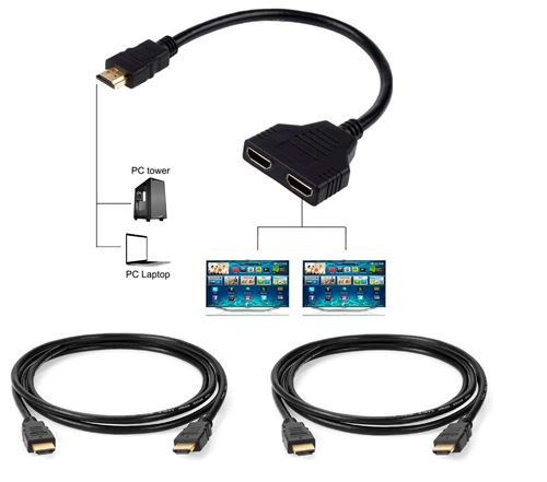Câble Répartiteur HDMI 1 Entrée mâle 2 Sorties femelles + 2 Câbles HDMI 2  mètres - Connecter HDMI à 2 périphériques - Straße Tech ®