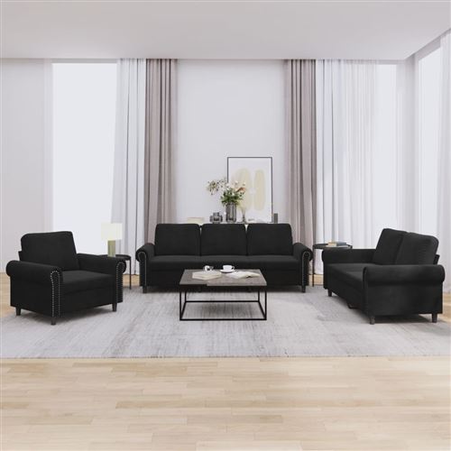 Non Communiqué Noir Vidaxl Ensemble De Canapés 3 Pcs Avec Coussins Velours3202175