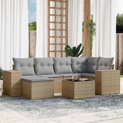 Non Communiqué Beige Salon De Jardin Modulable Vidaxl Rotin 7 Pieces 62 X 62 X 69 Cm