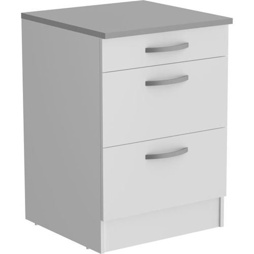 GENERIQUE - Meuble bas de cuisine OSLO - 3 tiroirs avec plan de travail - Blanc - 60 x 60 x 86 cm - Image 3