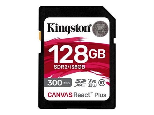 Kingston Canvas React Plus - Carte mémoire flash - 128 Go - Video Class V90 / UHS-II U3 / Class10 - SDXC UHS-II