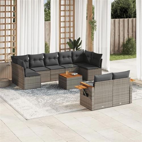 Vidaxl Gris Salon De Jardin Modulable Rotin 10 Pieces - Image 2