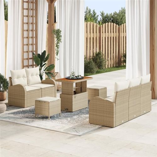 Non Communiqué Beige Ensemble De Canapé De Jardin 8 Pièces Avec Coussins Poly Rattan, Canapé De Jardin 2 Places Avec Coussins Poly 3362341