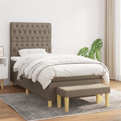 vidaXL Sommier à lattes de lit avec matelas Taupe 90x190 cm Tissu3137361