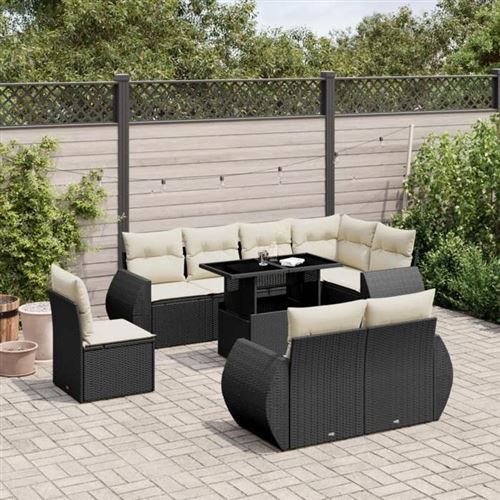 Non Communiqué Noir Salon De Jardin Modulable Vidaxl Rotin 9 Pieces X 70 X 69