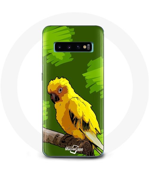 Coque pour Samsung Galaxy S10 Plus Oiseaux de Perruches jaune Fond Vert Maniacase