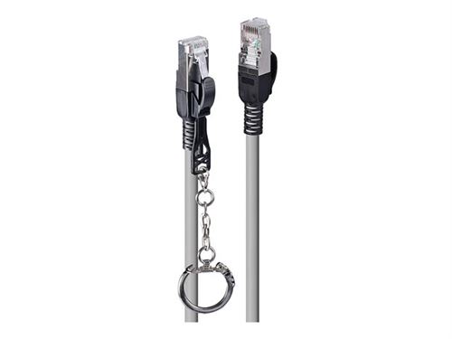 Lindy - Cordon de raccordement - RJ-45 (M) pour RJ-45 (M) - 30 cm - 6 mm - S/FTP, PiMF - CAT 6a - sans halogène, sans crochet - gris