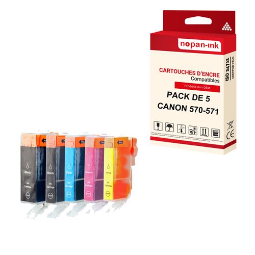 NOPAN-INK - x5 Cartouche compatible pour CANON 570 XL - 571 XL 570XL - 571XL Noir + Cyan + Magenta + Jaune + Photo Noir ()