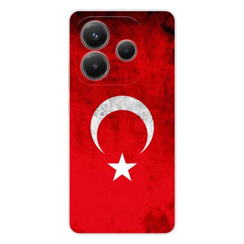 Coque en silicone imprimée compatible Xiaomi Redmi Note 14 5G Drapeau Turquie