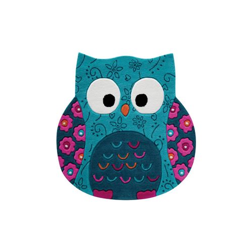 Tapis hibou turquoise en acrylique littel owl