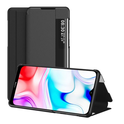 Etui en PU retourner avec support et fenêtre de visualisation noir pour votre Xiaomi Redmi 8