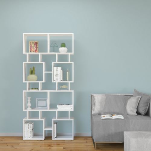 HOMEMANIA Bibliothèque Isle Meuble Murale, Étagère de Rangement - avec Compartiments - pour Séjour, Bureau - Blanc en Bois, 79 x 24 x 166 cm