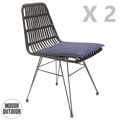 2 Chaises de jardin tressées design ethnique Surabaya - Noir