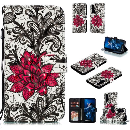 Etui en PU impression de motifs spot de lumière fleur rouge pour votre Huawei Honor 20 Pro