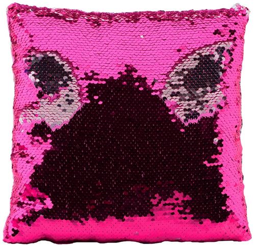 Johntoy Coussin paillettes 27 cm fuchsia