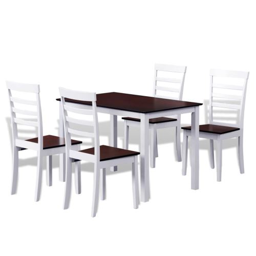 vidaXL Eetkamerset met 4 stoelen hout bruin en wit