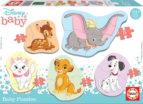 5 puzzles enfant - personnage disney - 3 - 4 -5 pieces - educa - dumbo - bambi - chat marie - simba le roi - 101 dalmatiens