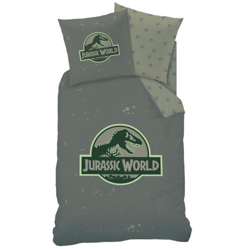 Housse de couette Jurassic World Logo, Gris/Kaki, 140x200cm, 1 personne, 100% Coton