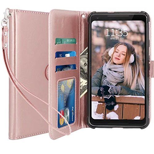 Google Pixel 2 Housse Coque Etui de luxe Portefeuille Porte Carte Et Billet (avec support integré) Rose