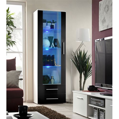 Paris Prix - Vitrine Led Design neo 190cm Blanc & Noir Brillant