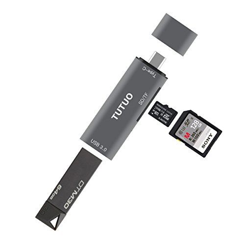 TUTUO USB C Lecteur de Cartes SD/Micro SD/TF, Adaptateur Type C vers USB-A 3.0 Connecteur OTG pour MacBook Pro 2017, Samsung Galaxy
