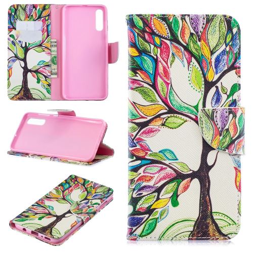Etui en PU support motif imprimé flip arbre colorisé pour votre Samsung Galaxy A70