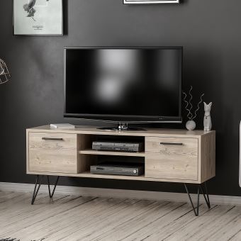 194 60 Sur Homemania Meuble Tv Almira Moderne Avec Portes Etageres Pour Salon Noir En Bois 120 X 35 X 50 Cm Achat Prix Fnac