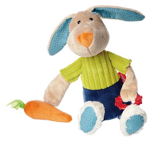 Sigikid - 41982 - Bébé Unisexe - Jeu d'Eveil Peluche Lapin - 29 cm - Bleu/Vert/Ecru