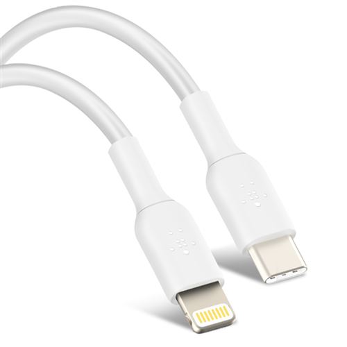 Belkin Câble USB-C vers Lightning (Câble de Recharge Rapide pour iPhone 8 ou Version Ultérieure, Câble Boost Charge USB-C Certifié MFi, Blanc, 1 m)