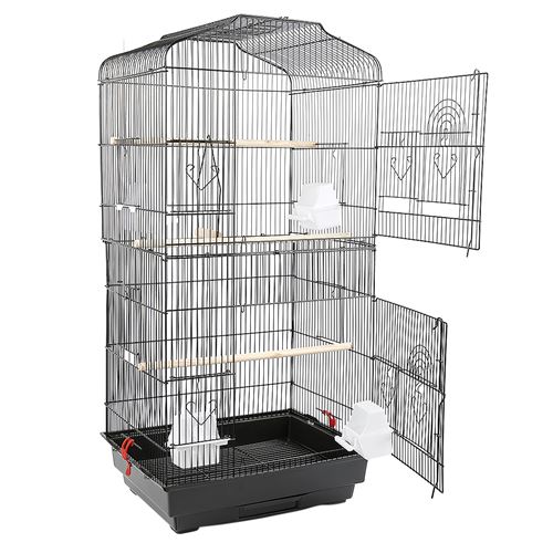 Cage à oiseaux,Riwater, avec 2 portes,3 Perchoirs et 4 plateaux d'alimentation,46*36*92cm,Noir