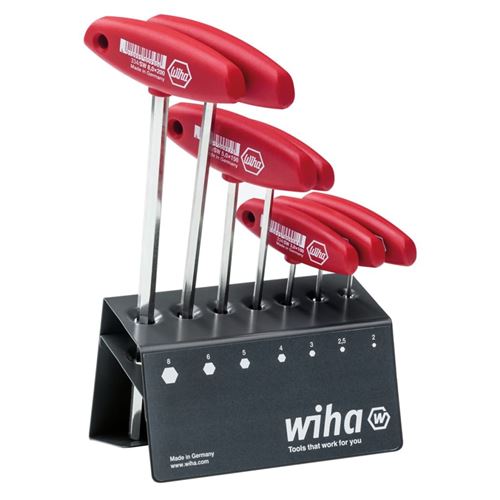 Wiha 334VB Jeu de cl&eacute;s m&acirc;les six pans avec manche en T 7 pi&egrave;ces