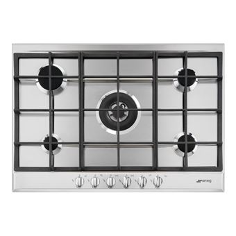 Smeg P272XGH - Table de cuisson au gaz - 5 plaques de cuisson - Niche - largeur : 55.5 cm - profondeur : 47.8 cm - acier inoxydable