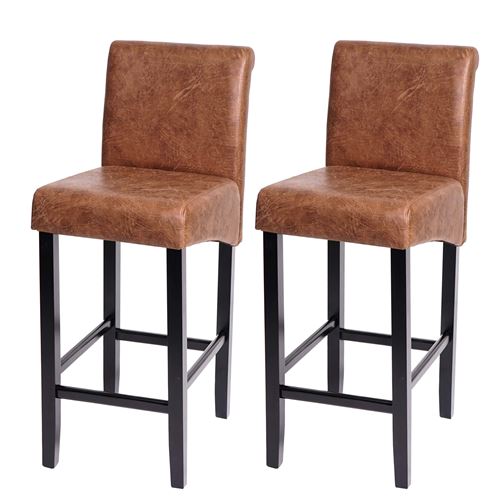 Lot de 2 tabourets de bar MENDLER HWC-C33, similicuir aspect daim marron, pieds foncés