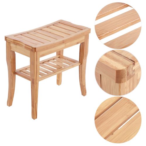 Tabouret En Bambou Tablette Avec Etagere De Rangement De Douche De