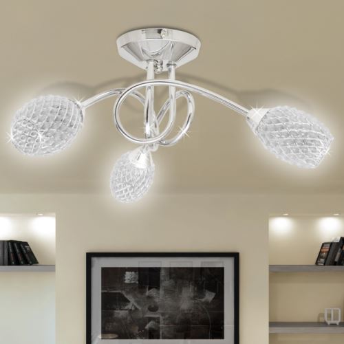 Lustre/ Lampe de Plafond Blanche 3 Abats Jours en Cristal G9