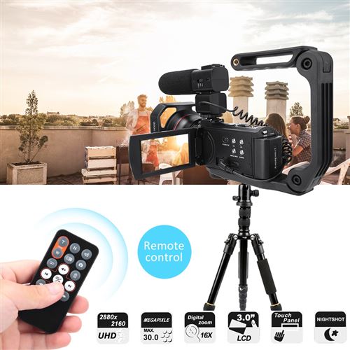 Caméscope Vidéo 4K 64MP WiFi – Zoom 28x Écran Rotatif 3" LED Nuit Caméra Numérique Stabilisée Trépied