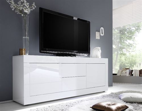 SUBLEEM Buffet bas 210cm 2 portes et 2 tiroirs Blanc SEMPLICE