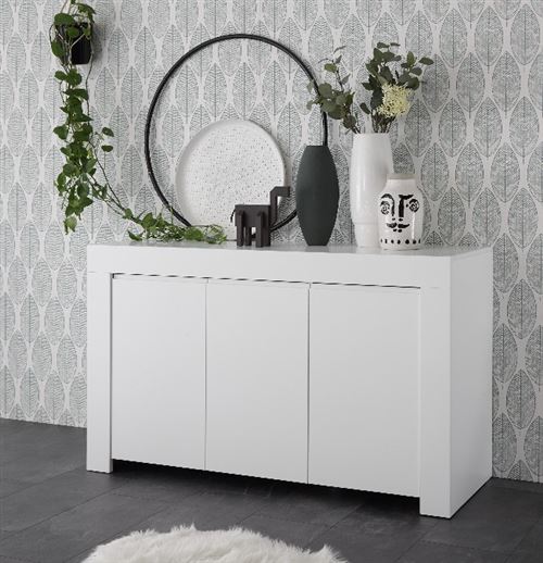 SUBLEEM Buffet 3 portes en bois Giarre blanc opaque