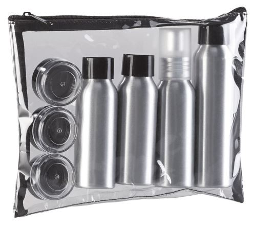 Trousse de voyage avec 7 contenants en PVC et aluminium