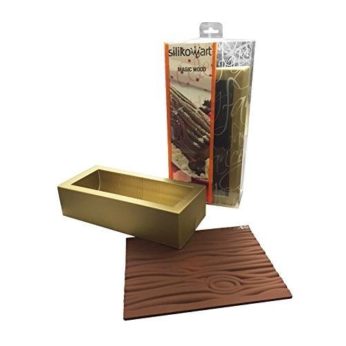 Silikomart 25.057.99.0063 moule à bûche silicone avec tapis effet bois or marron 25 x 9 x 7 cm