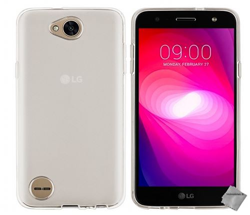 Housse etui coque pochette silicone gel fine pour LG X Power 2 avec verre trempe - BLANC TRANSPARENT