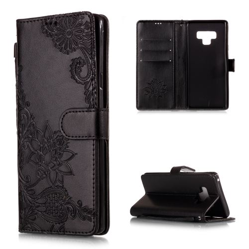 Galaxy Note 9 Housse Etui Cuir Pu Fleurs Relief Noir Als88724